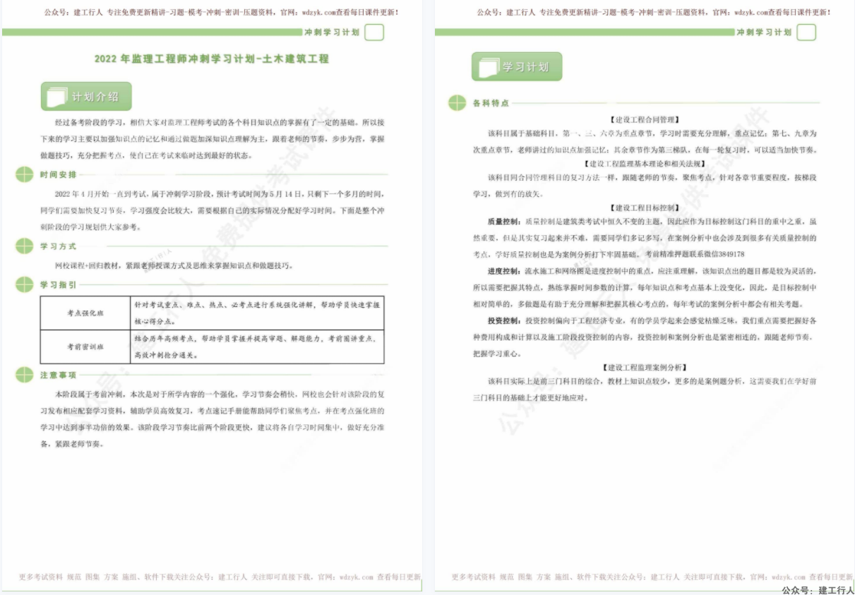 2022年-监理-冲刺阶段学习计划-实务科目下载