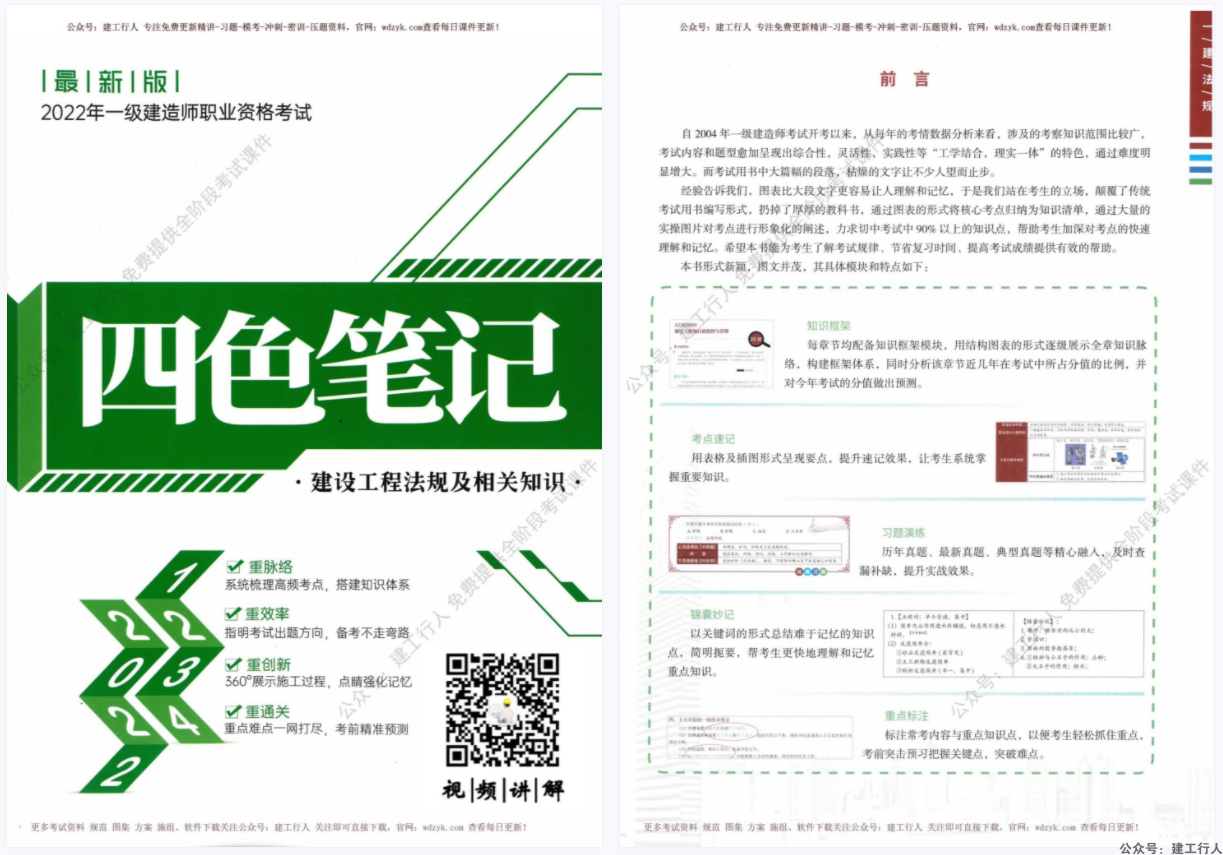 2022年一级建造师四色笔记PDF电子版下载