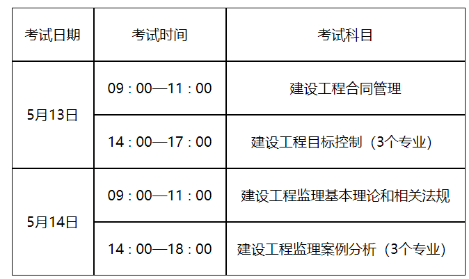 监理工程师考试时间