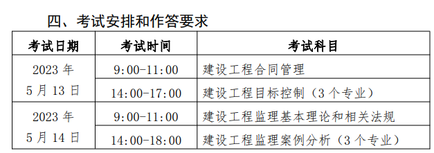 监理工程师考试安排