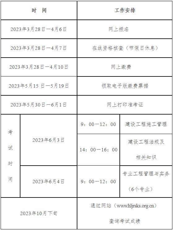 黑龙江2023年二级建造师考试报名时间