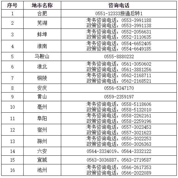 安徽考试报名咨询电话