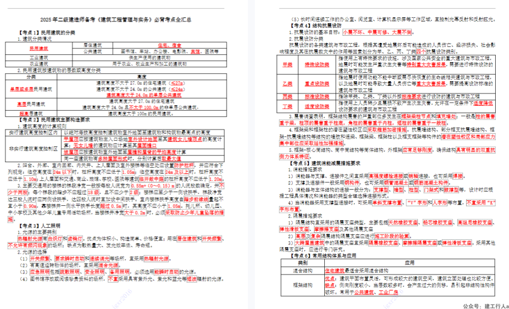 2025二级建造师 背诵考点汇总 PDF下载