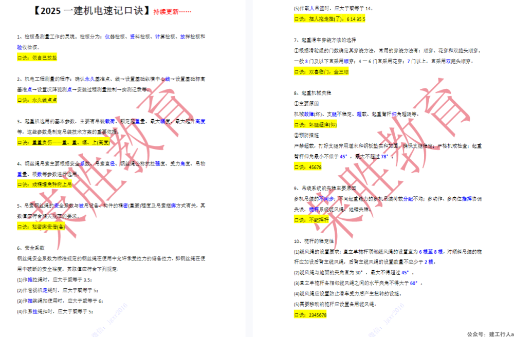 2025一建 机电 荣胜口诀汇总 下载